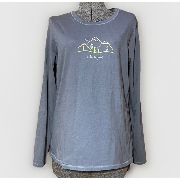 Life is Good Women’s Gray Long Sleeve Mountain Tree Crew Shirt NWT Size Medium - Picture 1 of 10